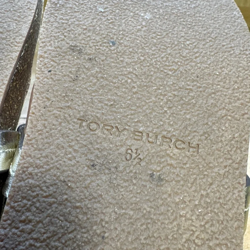 Tory Burch Miller Cloud Metallic Silver Logo Thong Sandals Slides 6.5 - Picture 5 of 5